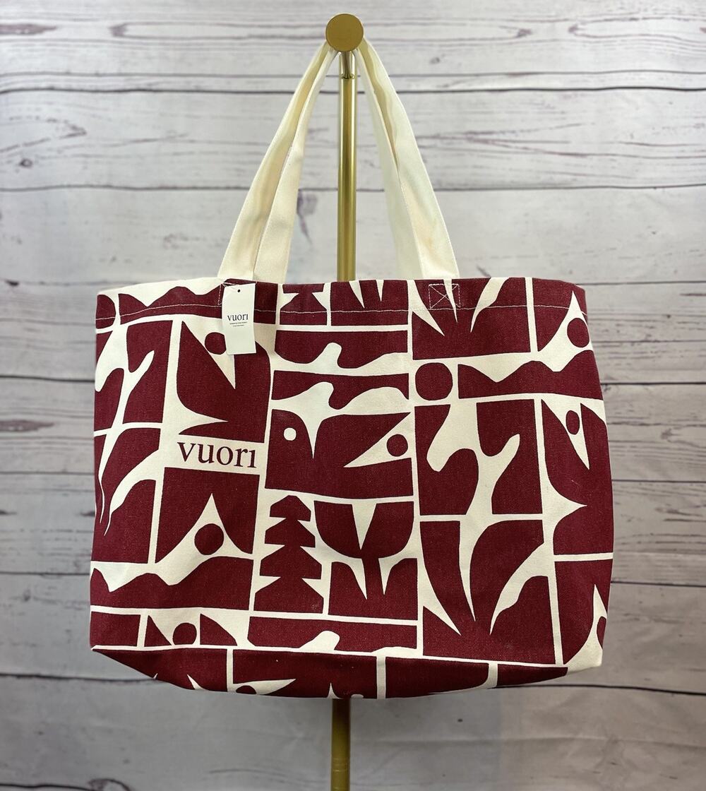 NWT Vuori Holiday ’25 Maroon White Graphic Canvas Tote Bag Limited Edition